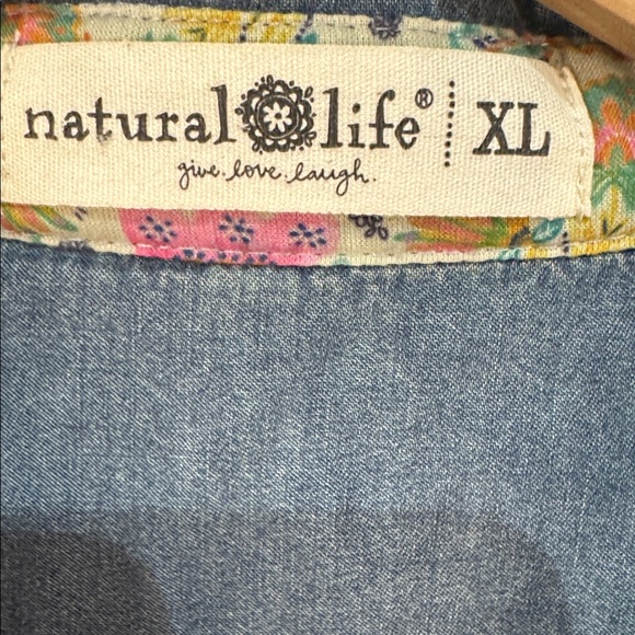 NATURAL LIFE Denim Dress with Floral Patchwork size XL - Picture 4 of 8